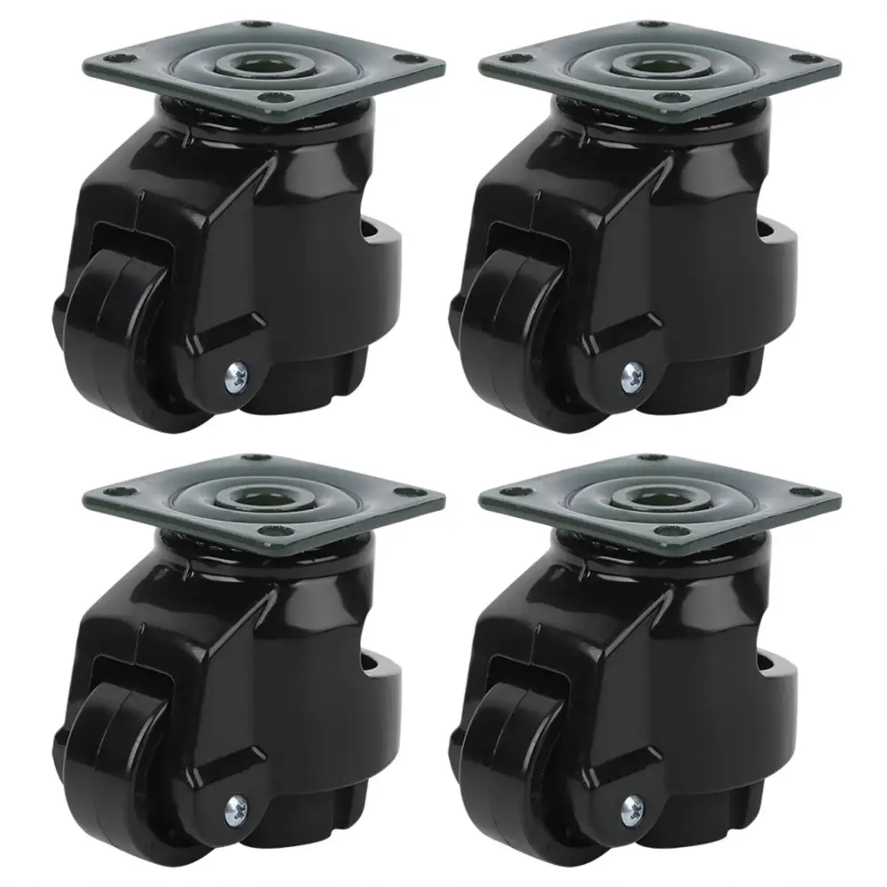 4pcs Level Adjustment Caster GD‑40F Heavy Duty Industrial Roller Wheel Leveling Caster Wheels Black