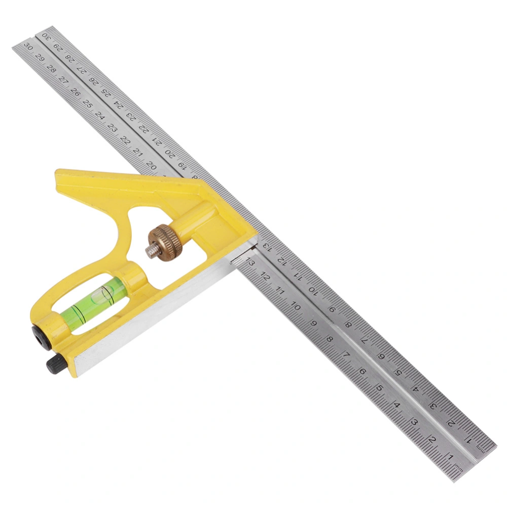 Combination Square Stainless Steel Adjustable Portable Ruler Wood Measuring Tool Yellow 300mm