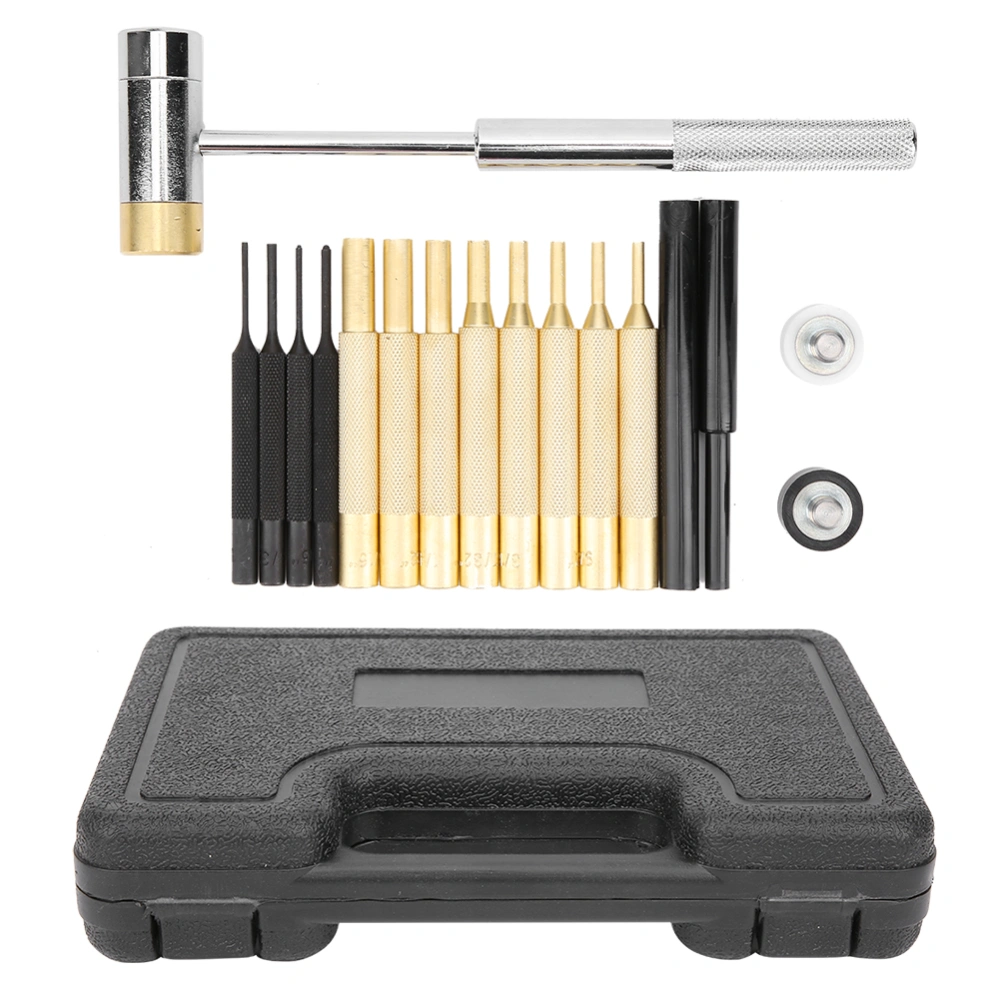 17Pcs Punch Set Roll Pin Double&#8209;Faced Hammer Brass Stainless Steel Maintenance Tool