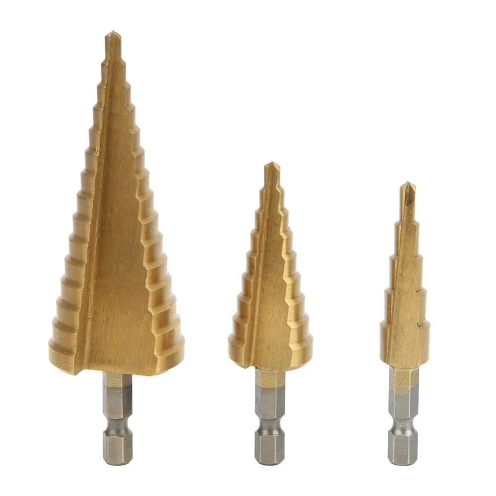 3Pcs Step Cone Drill Bit 6.35mm Hex Shank High Speed Steel Titanium Cutter Hole Opening Tool