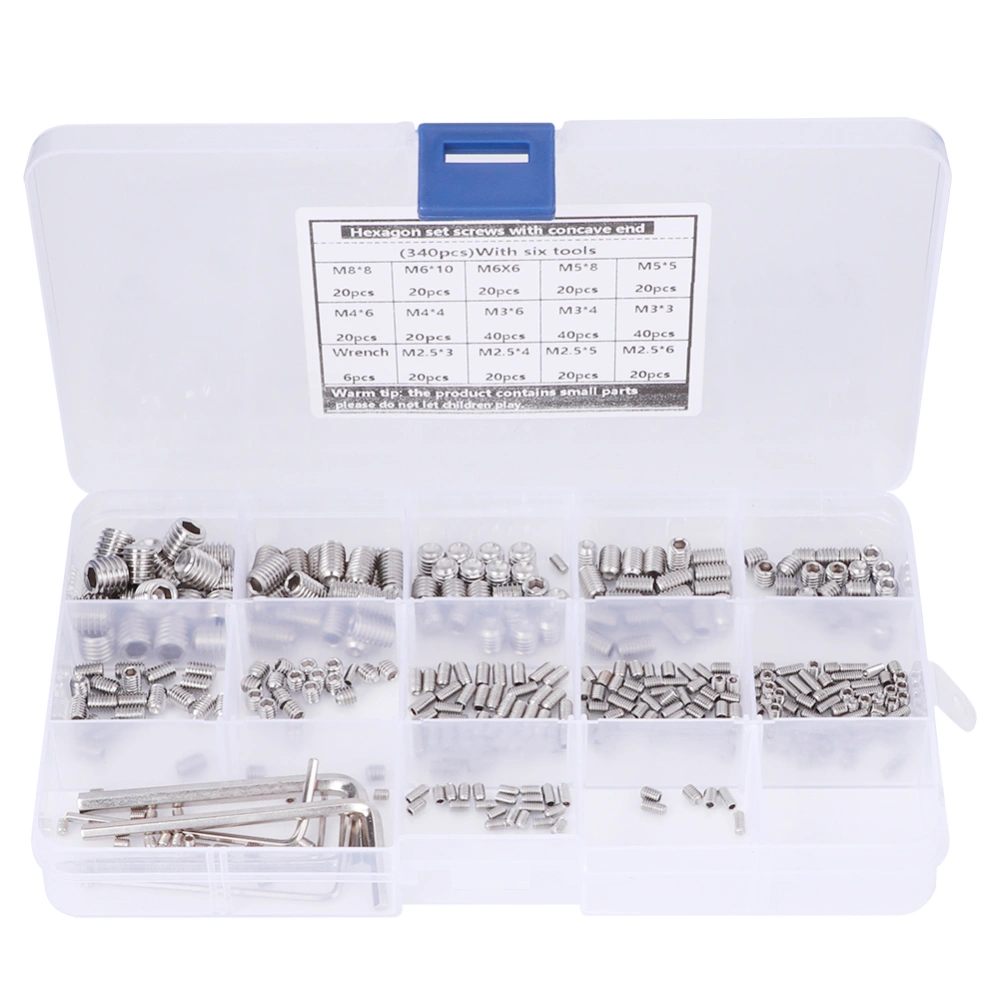 340Pcs Set Screw 304 Stainless Steel End Hex Adapter Machine 6 Wrench Hardware Parts