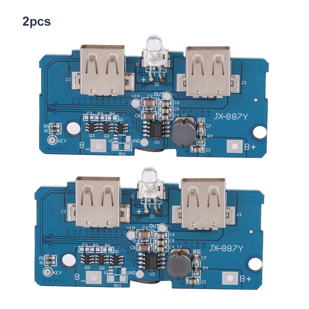 2Pcs 3.7V to 5V Boost Module 2A Dual USB with LED Light for 18650 Lithium Battery