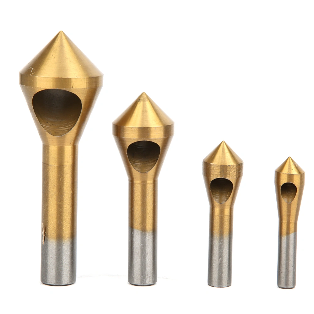 4Pcs Chamfering Device Single Inclined Hole Chamfer Cutter Deburring Drill 90 DegreesGold