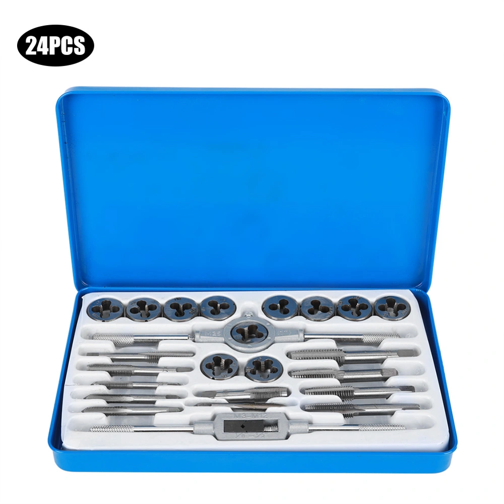 24Pcs Threaded Tap and Die Set Hand Operated Industrial Tool Iron Box Hardware Supplies