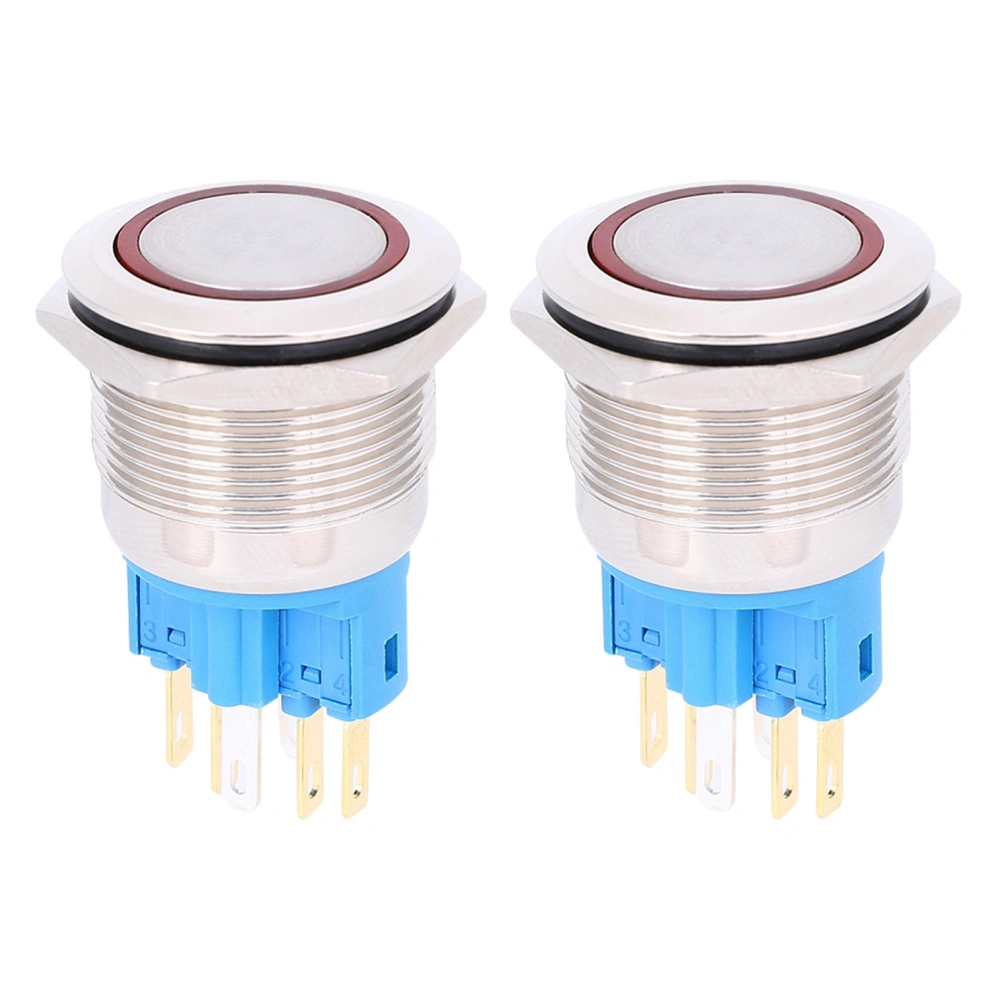 2Pcs DC3-6V 22mm Ring Self Locking 6 Pin Push Button Switch Replacement Accessory(Red )