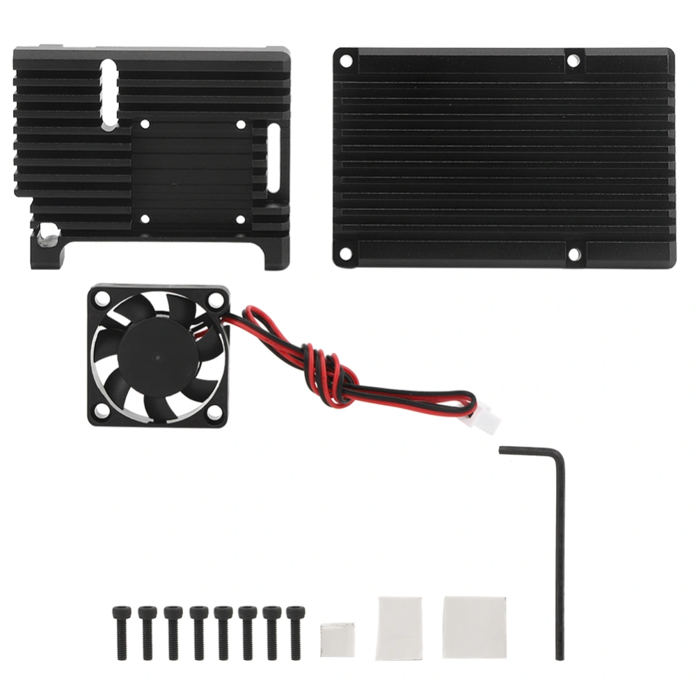 Aluminum Alloy Cooling Shell Heatsink Housing Black with Fan Fit for Raspberry Pi 4 Model B