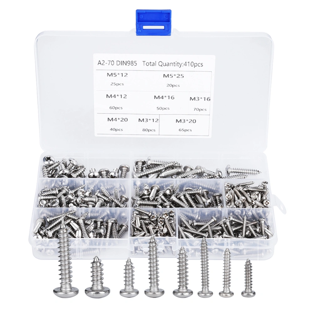 410PCs Self Tapping Screw Hardware Mixed Set Mini Power Tool Accessory Round Head M3 / M4 / M5