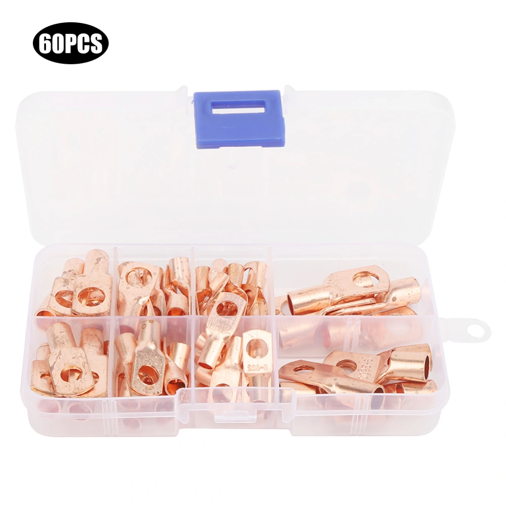 60Pcs/Set Terminal Kit Welding Cable Ring Connector with Storage Box Copper Color