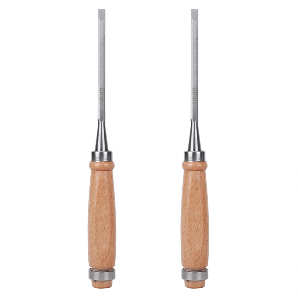 2PCs Flat Chisel Carpentry Tools Wooden Handle Durable Woodworking Accessory Cr V 6mm