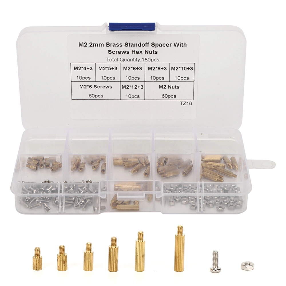 180Pcs Standoff Set 1-Way Carbon Steel Screw Nuts Fasteners Assortment Kits with Box M2