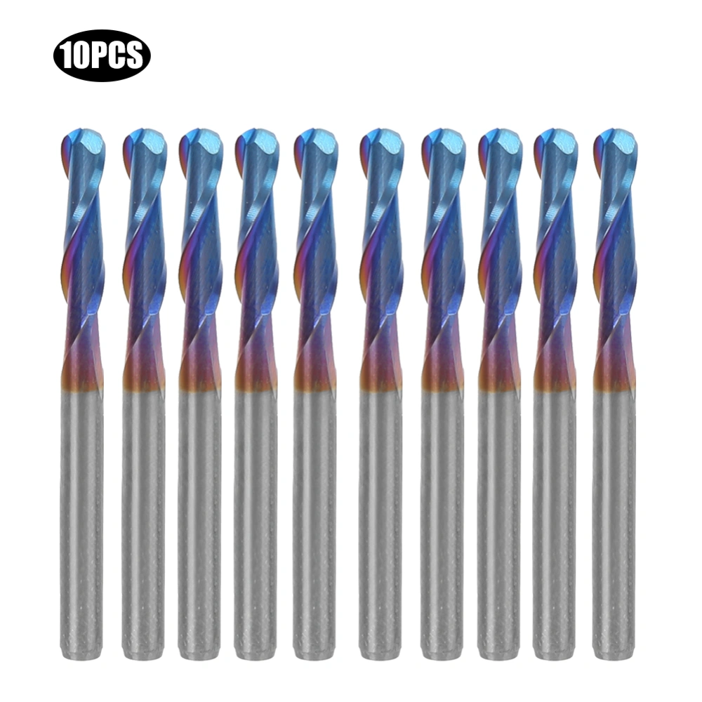 10Pcs Spiral Head Milling Cutter Blue Coating Cemented Carbide Double Flute 3.175mm