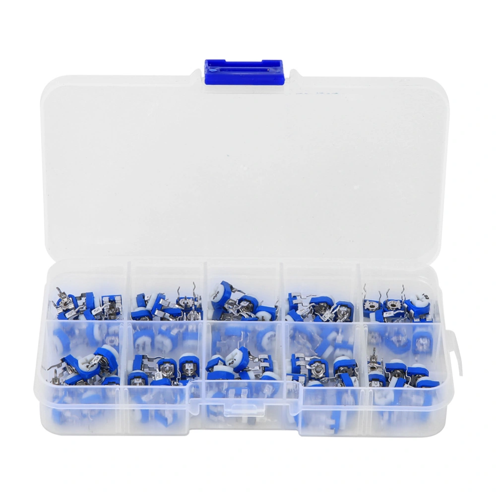 100PCS Blue &amp; White Adjustable Resistor Set Potentiometer Kit Regulating Resistance Eletrical Supplies