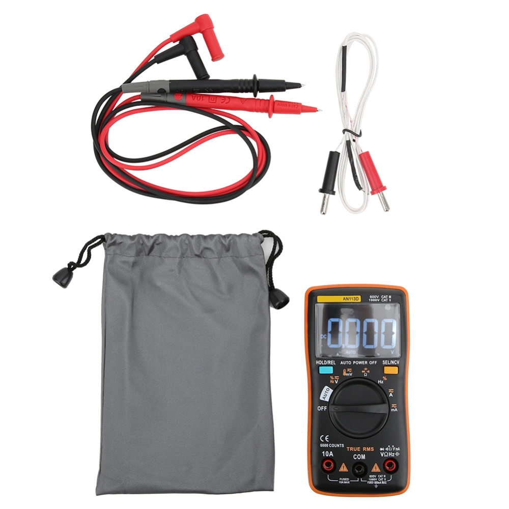 AN113D 6000 Counts Digital Multimeter Transistor Tester Auto Range AC/DC Voltage Test EquipmentOrange