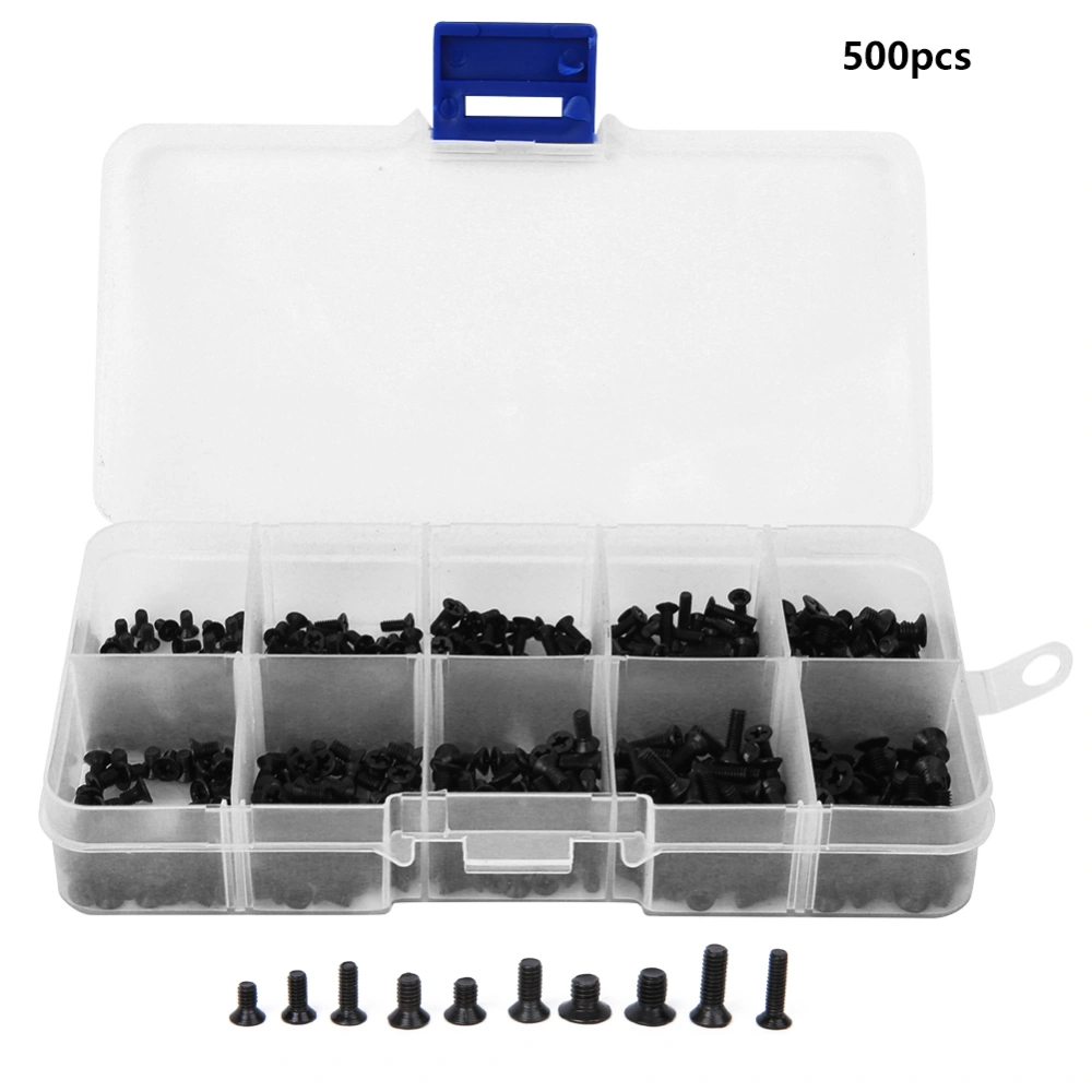 Flat Head Machine Screw Cross Black Carbon Steel Electronics Industry Fasteners500pcs