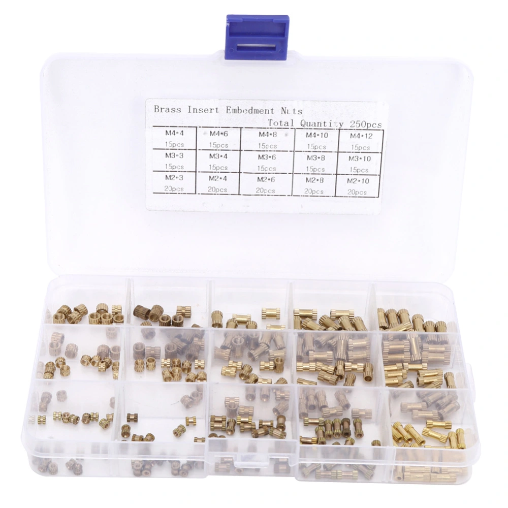 250pcs/Set M2 M3 M4 Knurl Insert Nut Brass Insert Nuts 3MM 4MM 6MM 8MM 10MM 12MM