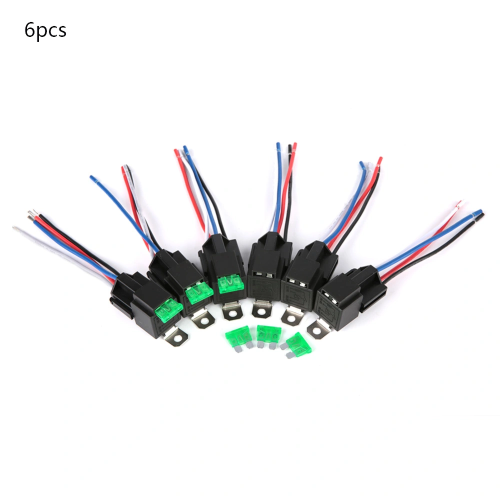 6pcs 12V 30A Car Fuse Relay Switch Harness Set SPST 4-Pin 14 AWG Hot Wires