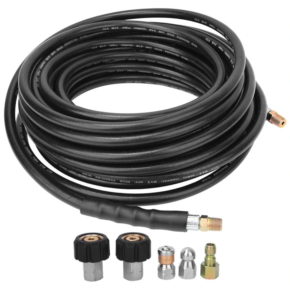 Pressure Washer Sewer Jetter Kits Accessories 1/4in NPT 5800PSI 15 Meters Rubber Hose