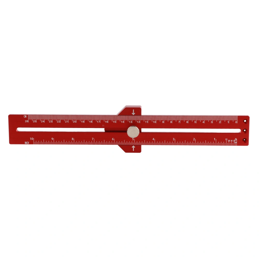 T‑Type Scribing Ruler Red Aluminium Alloy with Accurate Scale Woodworking Marking Tool