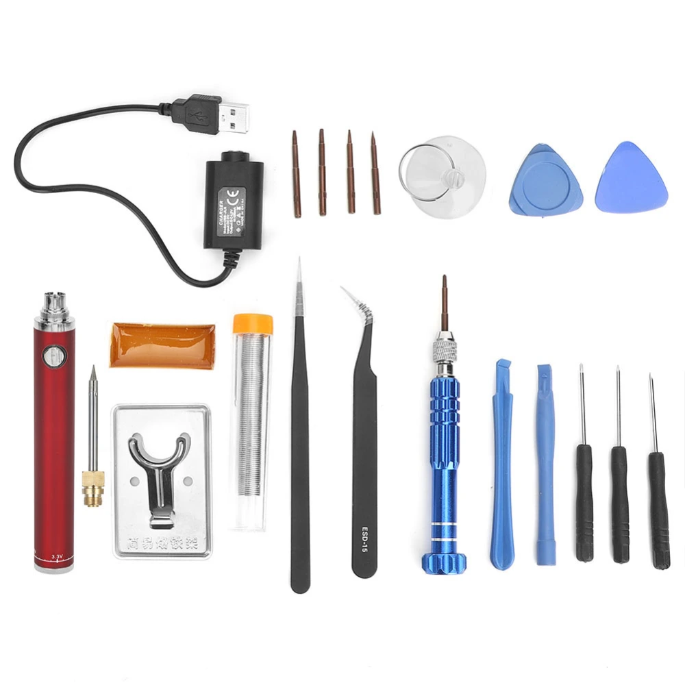 USB Charging Soldering Iron Set Portable Cordless Electric Solder Iron Pen Welding ToolRed