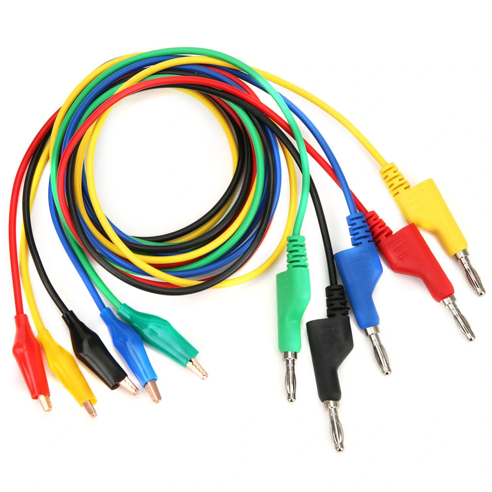 P1044 5Pcs 4mm 1m Stackable Banana Plug to Clip Test Lead Testing Cable Wire for Multimeter