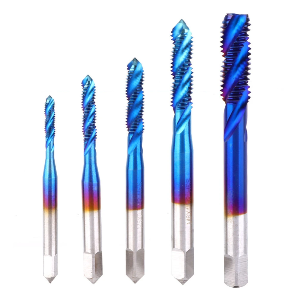 5Pcs Screw Thread Tap Blue Coated High Speed Steel Tapping Drill Bit for Machine Tool