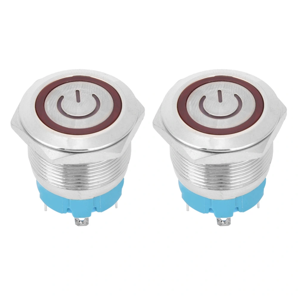 2PCS 4 Pin Push Button Switch 3-6VDC 22mm Flat Head Round Button Switch with Power Light SignRed