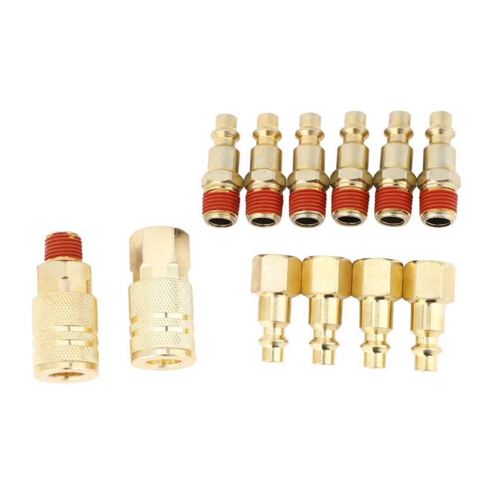 12 Pcs Quick Coupler Pneumatic Brass Plated Iron Quick Fitting Connector NPT 1/4in