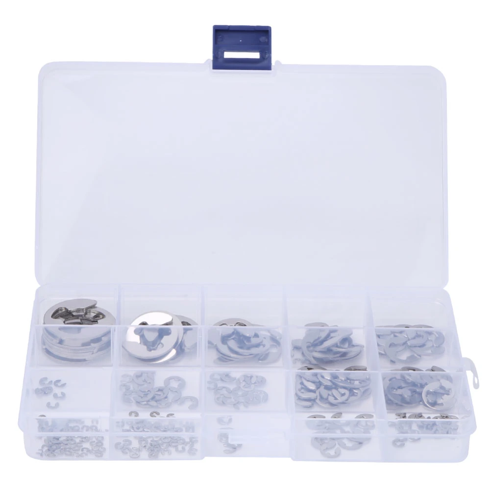 225PCS 304 Stainless Steel Retaining Ring Set 1.2~15 E Type Circlip for Fastener Hardware