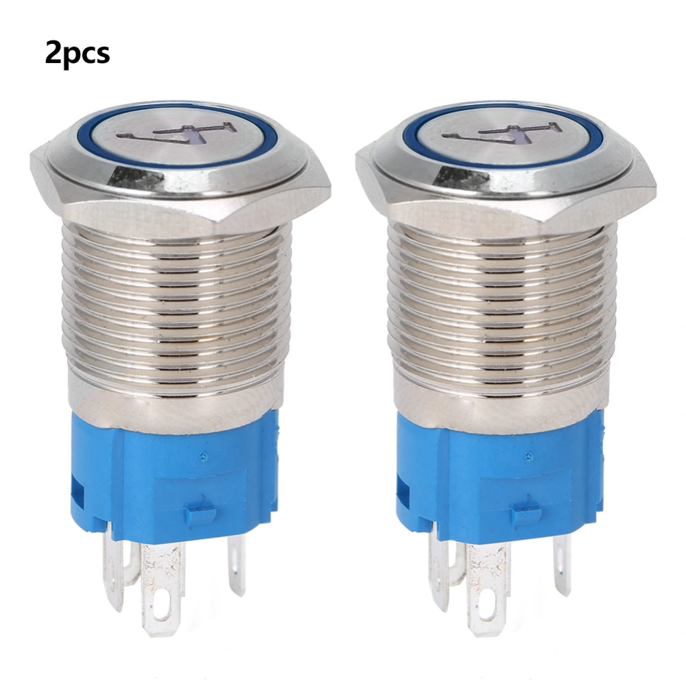 2PCS 5 Pin Metal Push Button Switch 16mm Flat Head Self Reset Switch With Light Number 4(220VAC Blue)