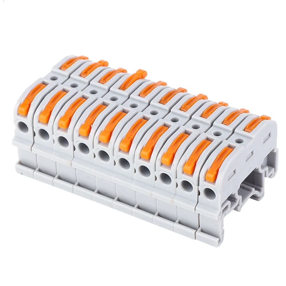 10pcs PCT-211 Rail Type Wire Connector 0.2-4mm Press Fast Wiring Terminal Block(Light Gray )