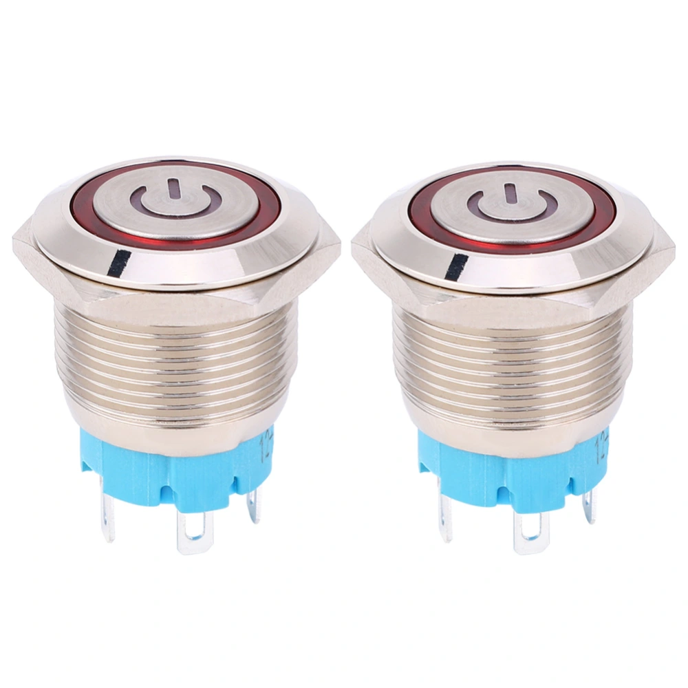 2pcs 12~24VDC Push Button Switch 19mm Round 4PIN Self Reset Switch with Light Power PatternRed