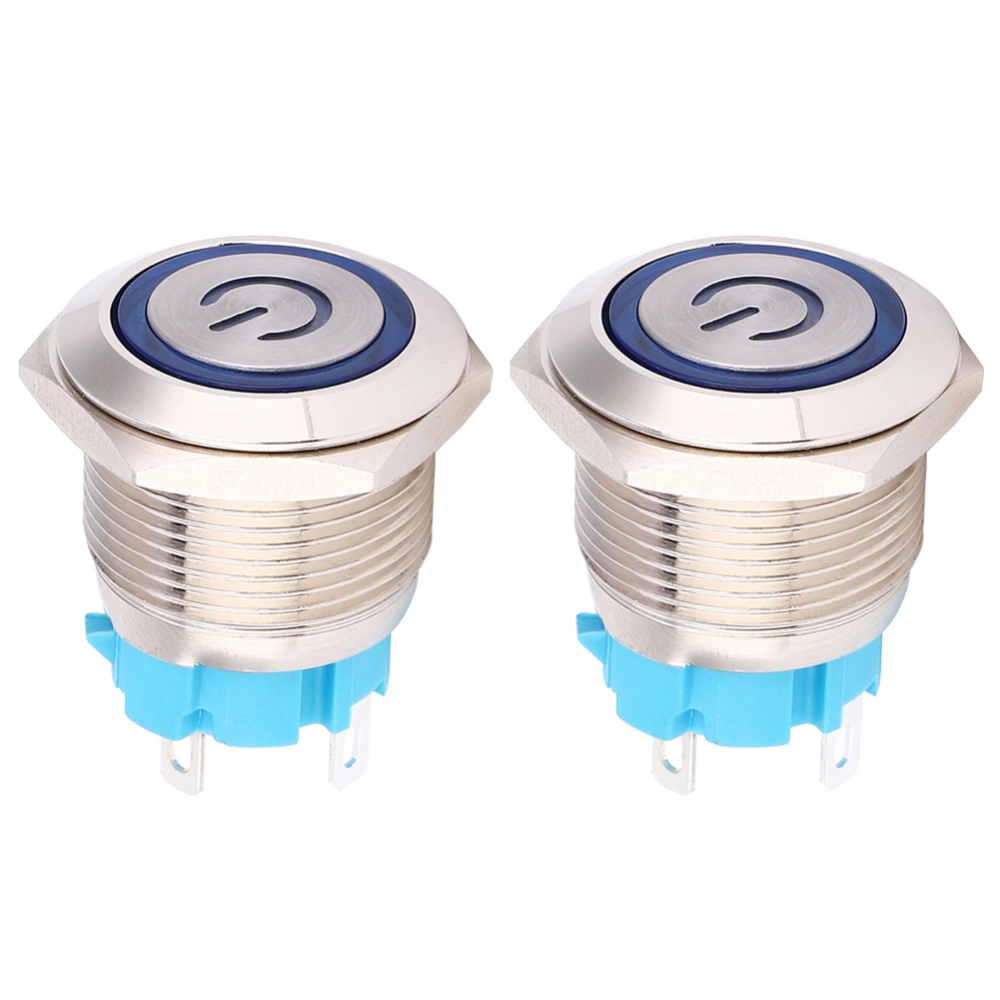 2pcs 12~24VDC Push Button Switch 19mm Round 4PIN Self Reset Switch with Light Power PatternBlue