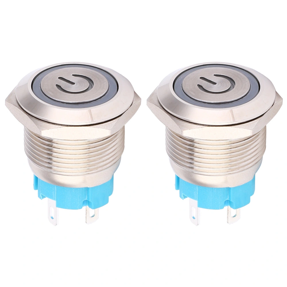 2pcs 12~24VDC Push Button Switch 19mm Round 4PIN Self Reset Switch with Light Power PatternWhite