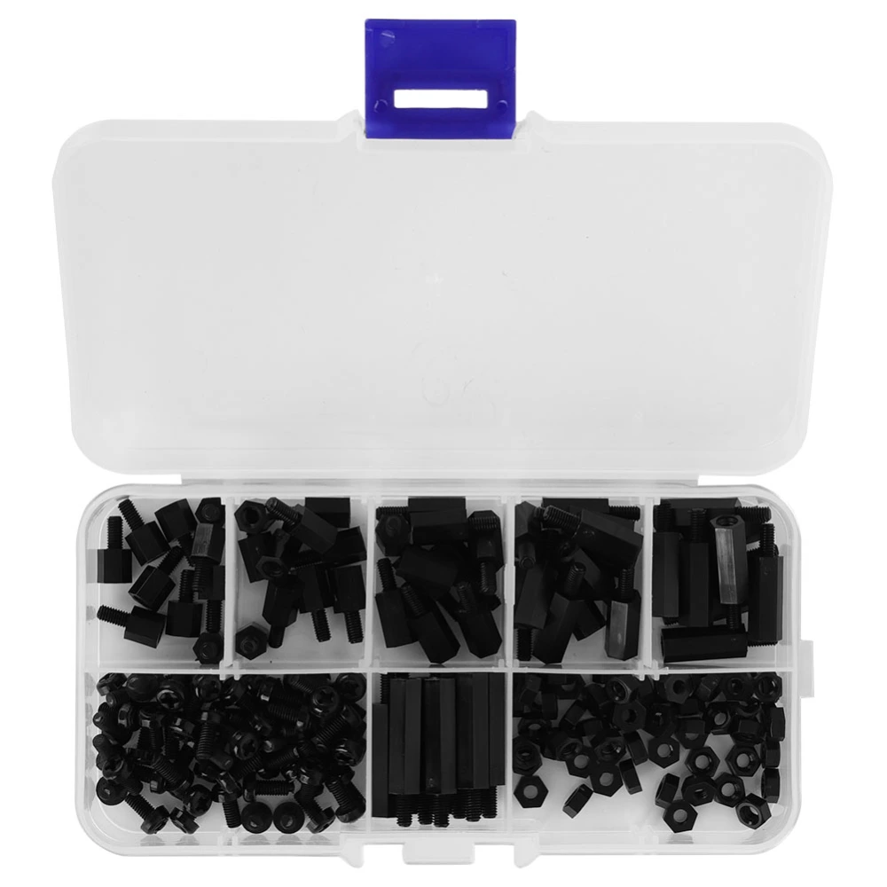 180pcs box M3 Nylon Screw Nut Male Female Standoff Combination Assortment Kit(Black )