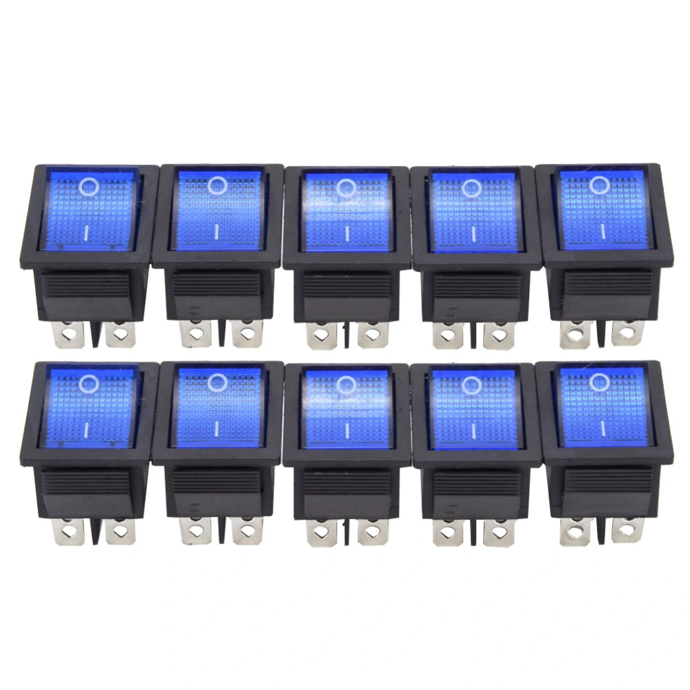 10Pcs Rocker Switch 6 Pins Blue Plastic with Light for Household Appliances Machine Tool KCD4