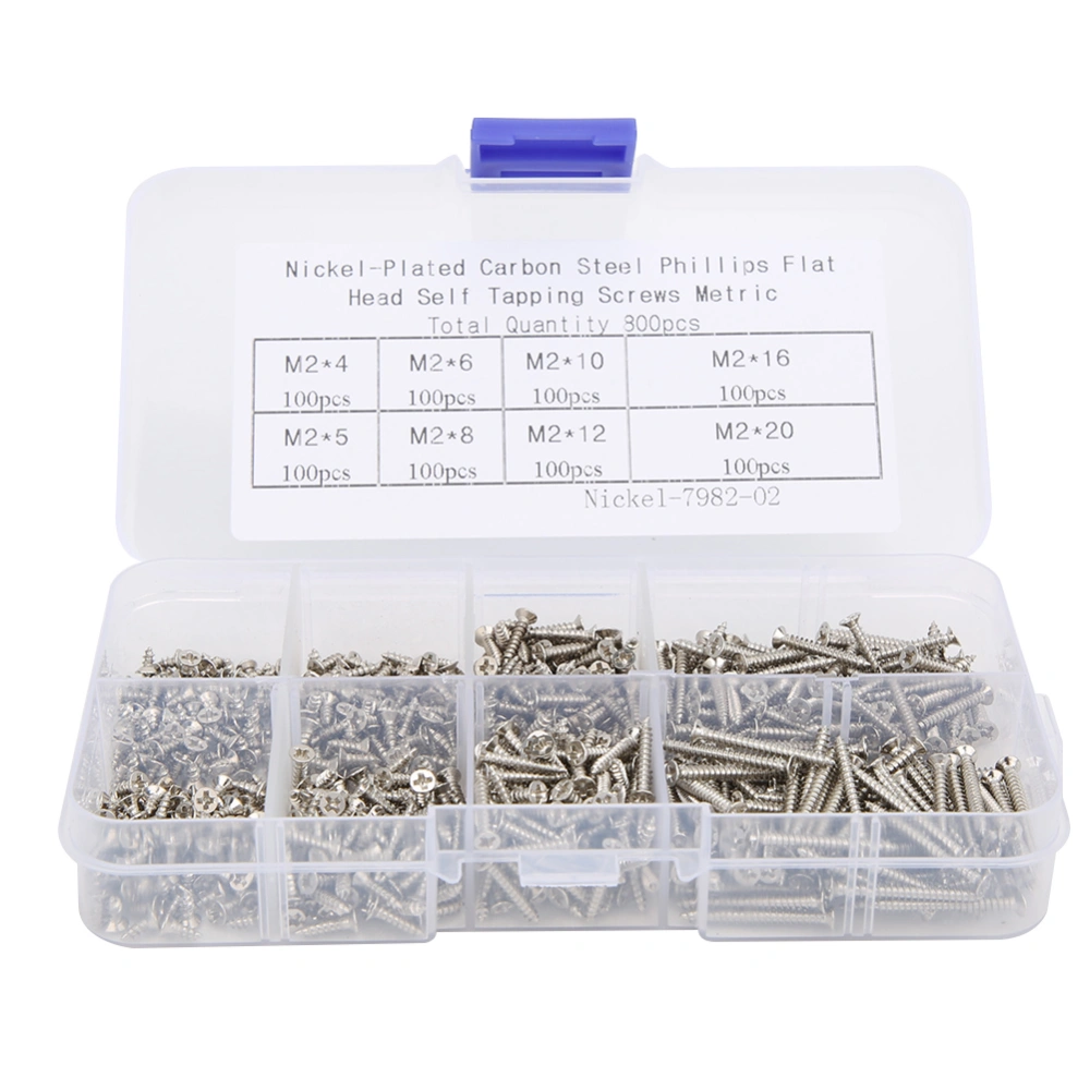 800pcs box M2 Carbon Steel Nickel Plated Cross Countersunk Head Self Tapping Screw Combination Set