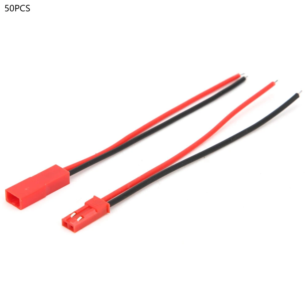 50 Pairs Connector Wire 2 Pins Tinned Copper Core Male and Female Red Silicone Jump Wire 22AWG