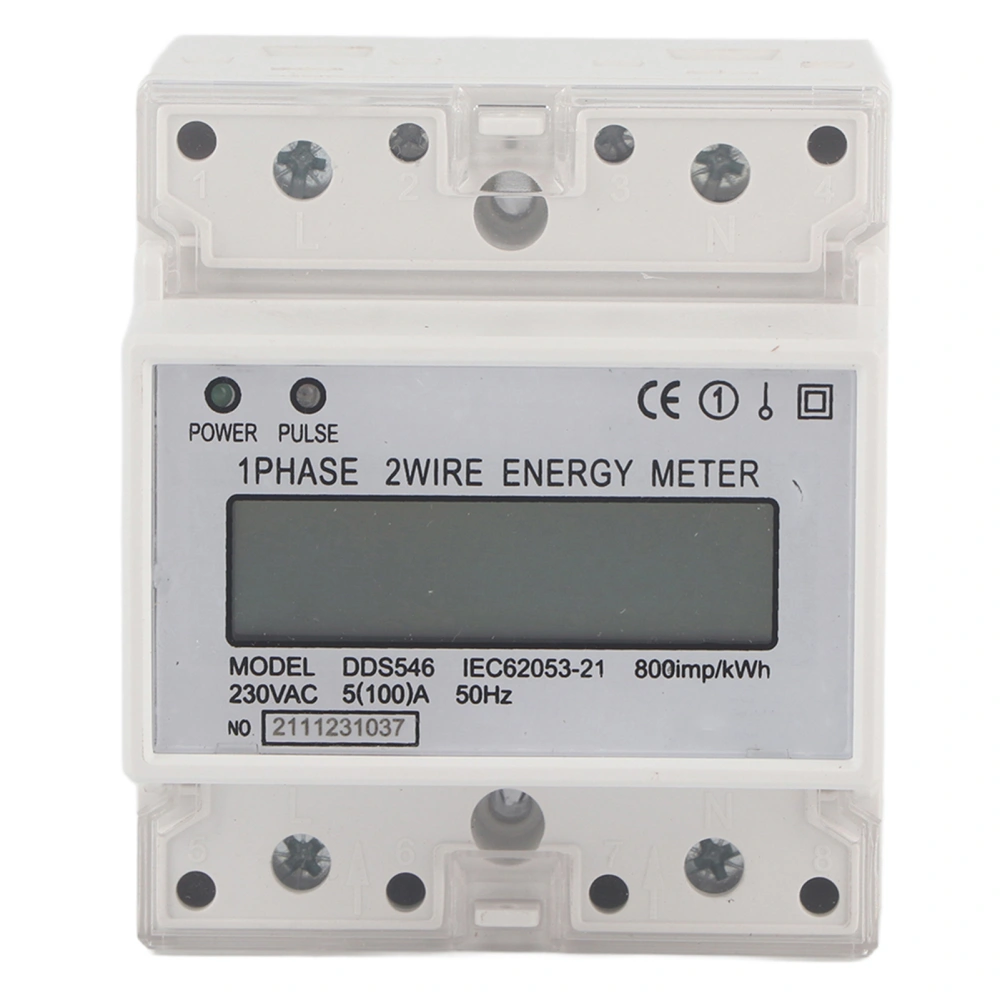 Single Phase 5-100A 230VAC Energy Meter DIN Rail Digital LCD Electric Power Consumption Meter