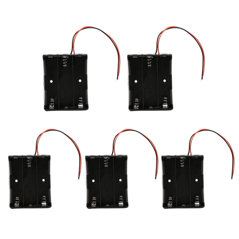 5 Pcs 18650 Battery Case 3 Slot Black Battery Holder with 2 Lead Wire Serial Connection