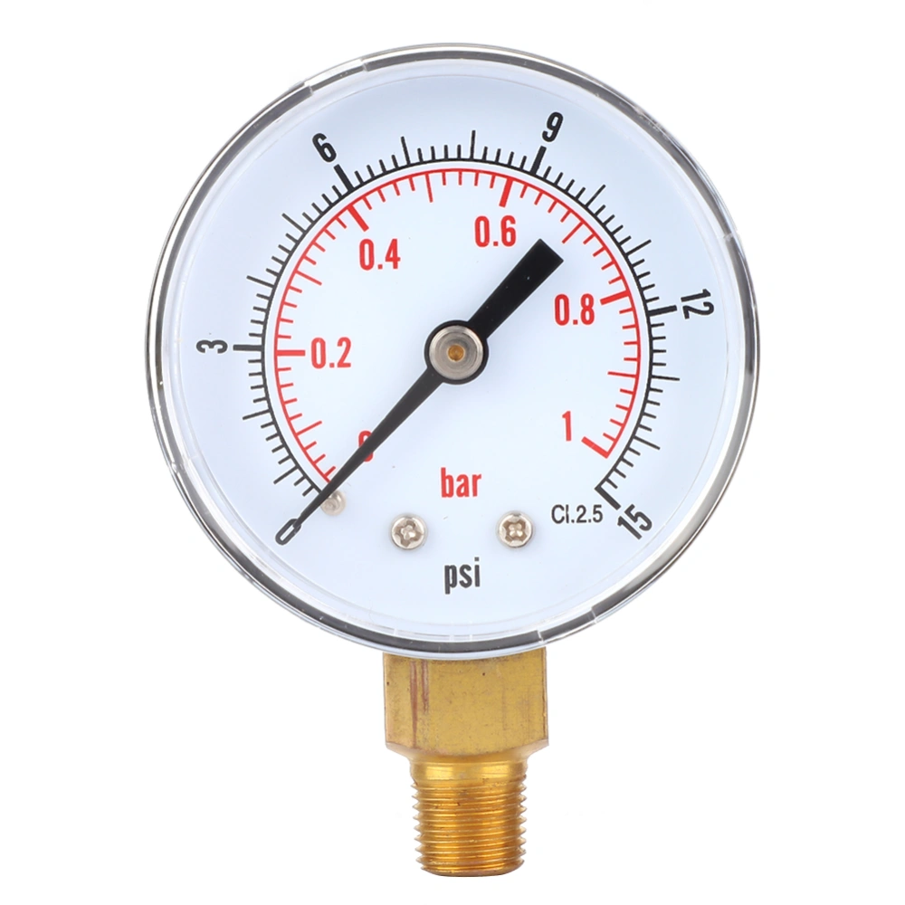 Pressure Gauge 50mm Dial 1/8 BSPT Bottom Connection for Air Water Oil Gas (0-15PSI 0-1Bar )