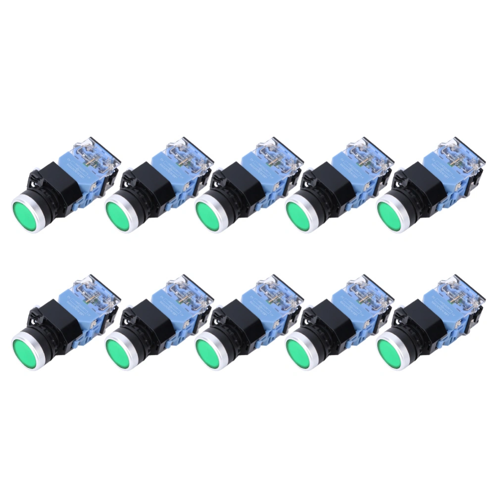 10 Pcs BEM38-11D Self Reset Flat Head Button Switch 1 On 1 Off Button Switch 22mm(Green Light)