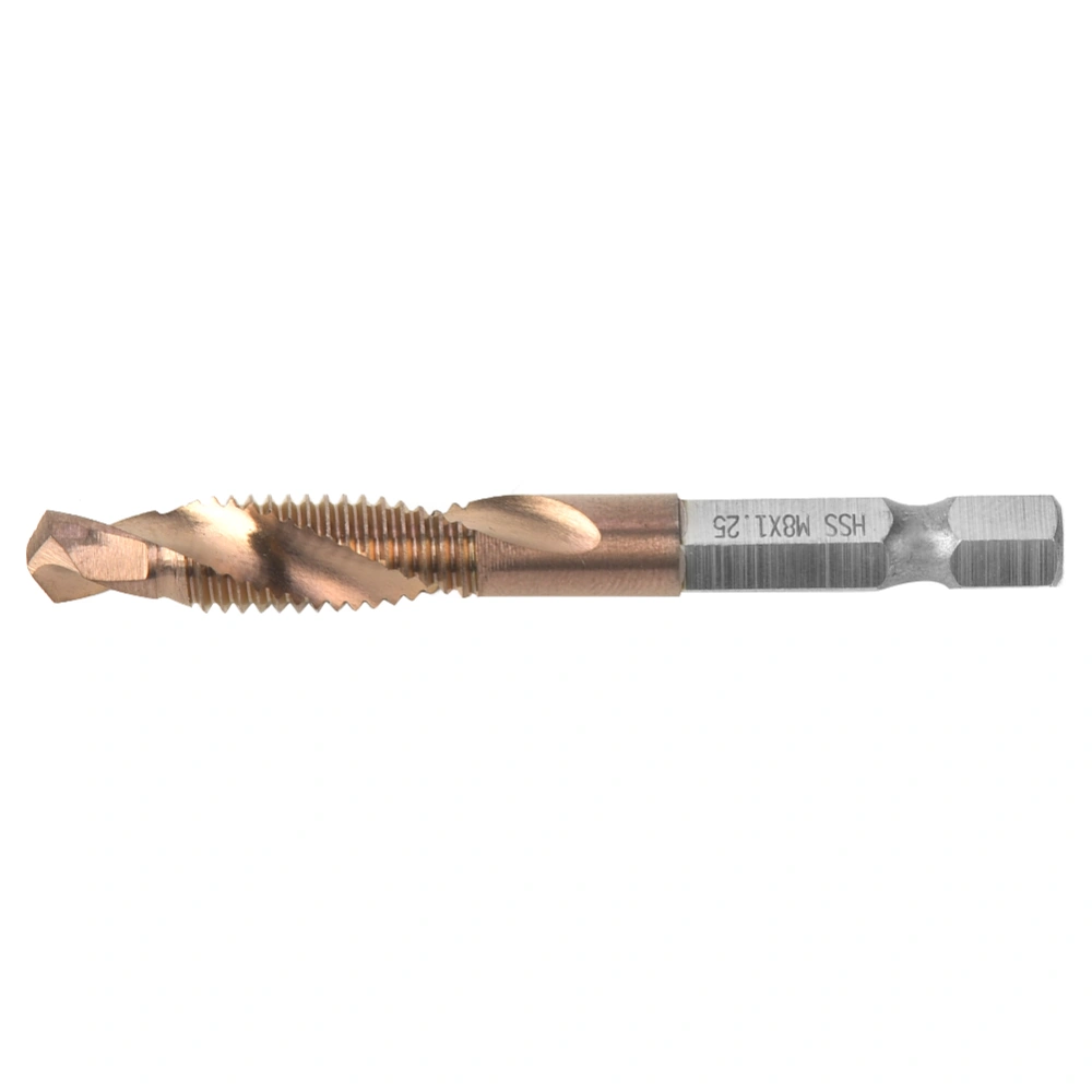 High Speed Steel 6.35mm Hex Shank Tap Drill Bit Compound Tap for Internal Chip Removal (M8)