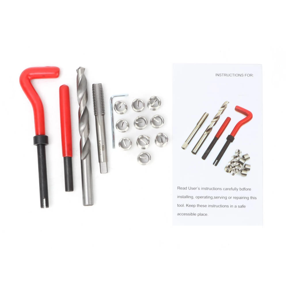 15pcs M10*1.5mm Coiled Wire Screws Sleeve & Drill Bit Hex Wrench Thread Repair Tool Kit