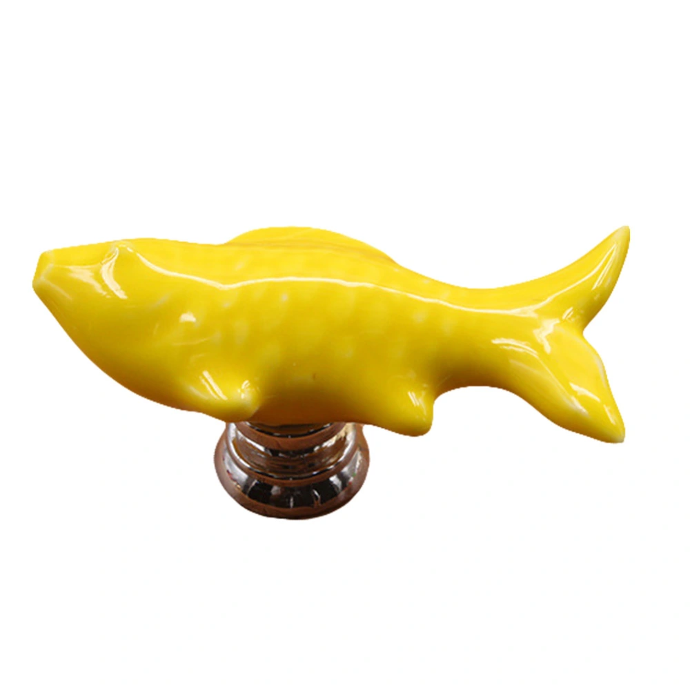 Fish Shape Ceramic Door Knob Drawer Cupboard Wardrobe Furniture Pull Handle (Yellow)