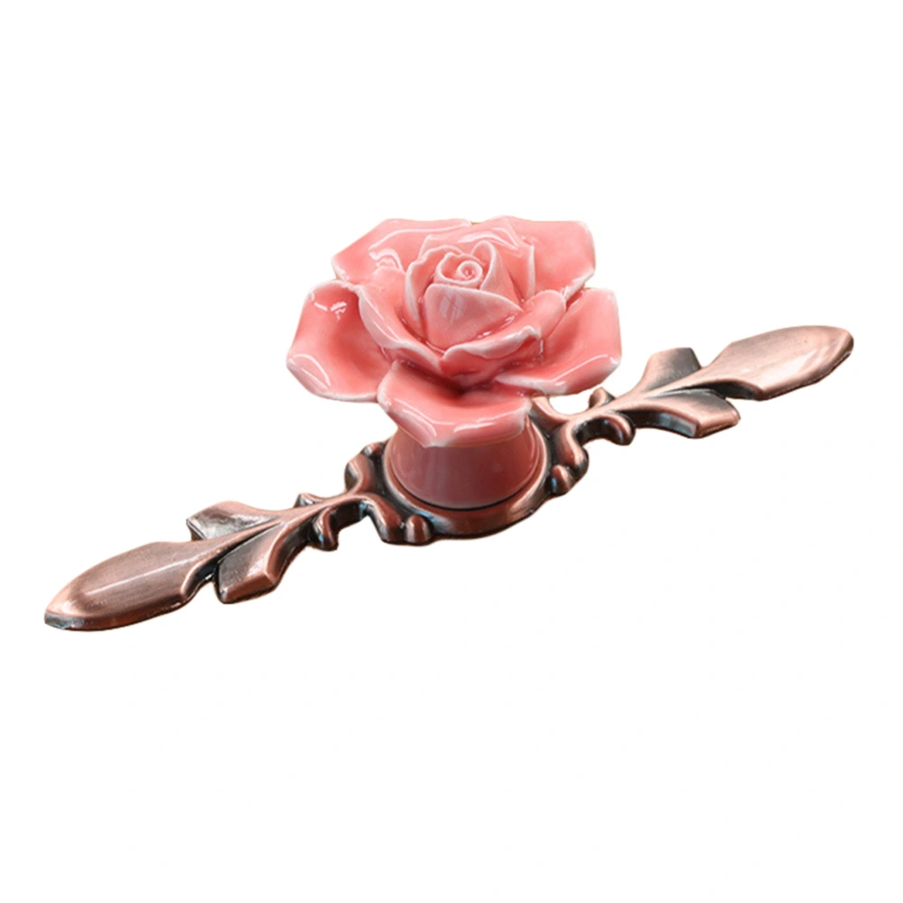 Rose Ceramic Alloy Base Door Knob Drawer Cupboard Wardrobe Furniture Pull Handle #5