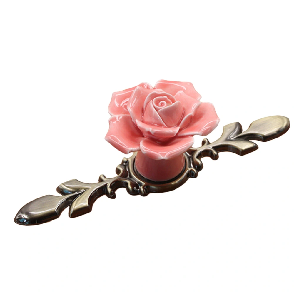 Rose Ceramic Alloy Base Door Knob Drawer Cupboard Wardrobe Furniture Pull Handle #1