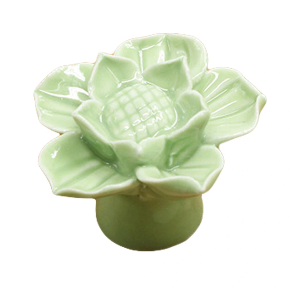 Lotus Flower Ceramic Door Knob Drawer Cupboard Wardrobe Furniture Pull Handle (Green)