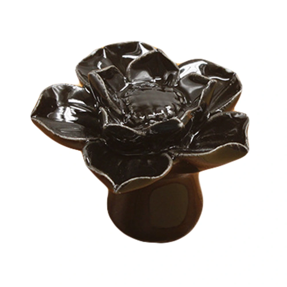 Lotus Flower Ceramic Door Knob Drawer Cupboard Wardrobe Furniture Pull Handle (Black)