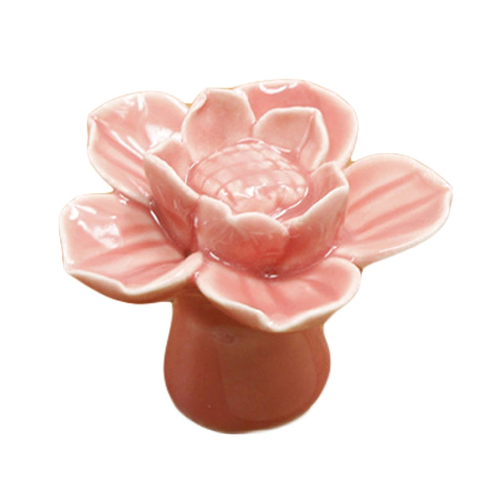 Lotus Flower Ceramic Door Knob Drawer Cupboard Wardrobe Furniture Pull Handle (Pink)