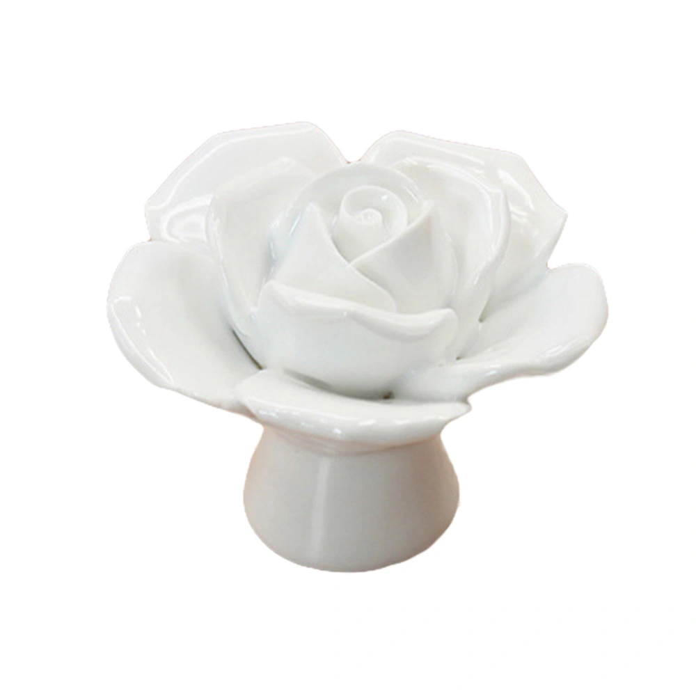 Ceramic Rose Door Knob Drawer Cupboard Wardrobe Furniture Pull Handle Hardware (White)